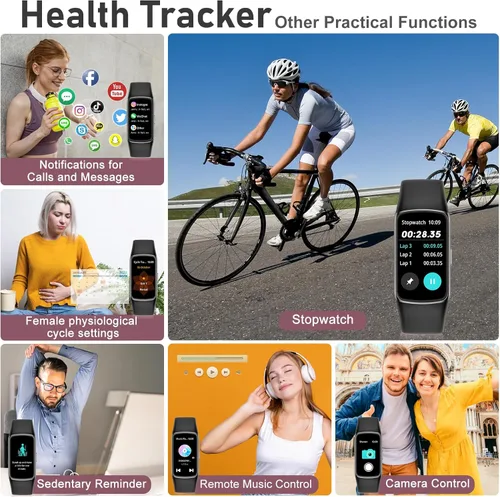 Miniatura 6 de Rastreador de actividad física con frecuencia cardíaca 24/7, oxígeno en sangre, rastreador de sueño, reloj de fitness impermeable de 1.47 pulgadas