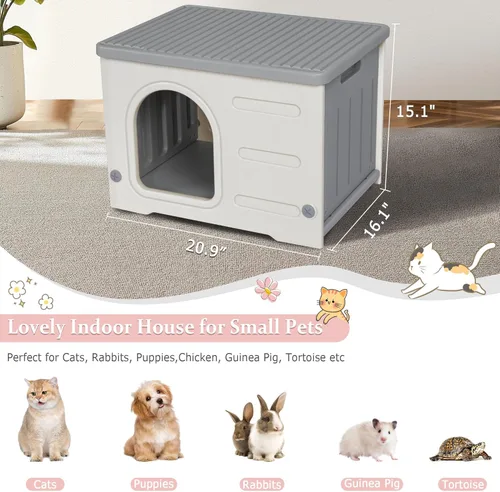 Miniatura 5 de Deblue Casa de plástico para gatos para interiores y exteriores, resistente a la intemperie, para gatos salvajes, refugio único para gatos pequeños