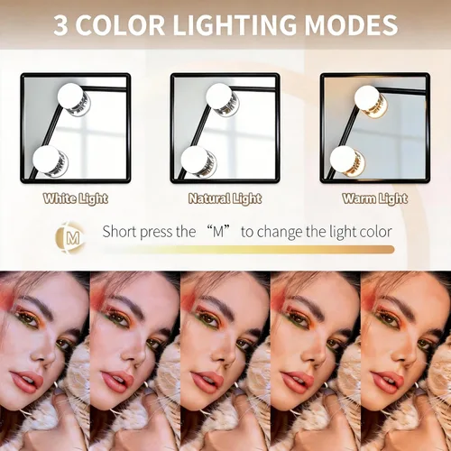 Miniatura 6 de Espejo de tocador de maquillaje con luces LED, espejo de maquillaje desmontable de 10 aumentos, espejo de maquillaje Hollywood con iluminación