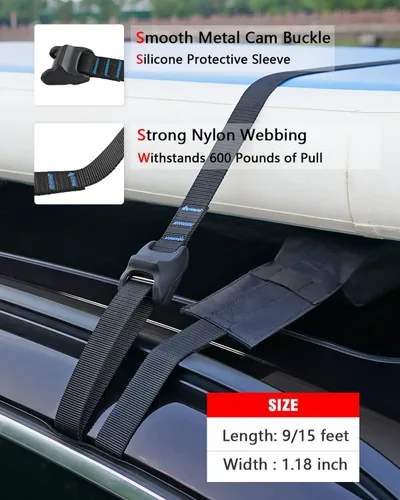 Miniatura 3 de Correas de leva de silicona premium 'No Scratch' para tablas de surf, kayaks, tablas de remo de SUP, canoas, tablas de snowboard de 9/12/15 pies