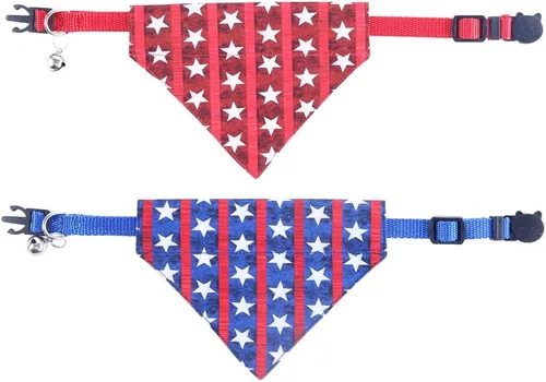 Miniatura 2 de Independence Day - Collares para gatos con bandana y campanilla, ajustable para perros pequeños y cachorros