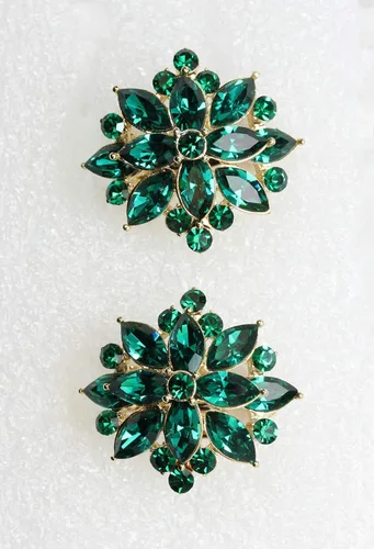 Miniatura 3 de Faship Pendientes de clip floral con diamantes de imitación de cristal