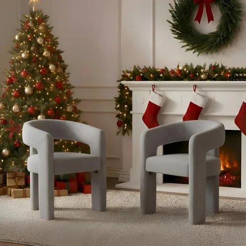 Miniatura 25 de Silla de Comedor Moderna de Chenilla Tipo Barril Tapizada en Tela, Silla de Comedor con Brazo, Cómoda Silla Auxiliar de Acento para Cocina/Sala