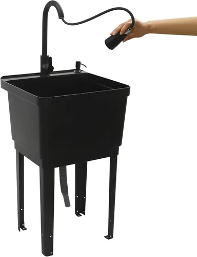 Miniatura 13 de Fregadero utilitario, fregadero de lavandería independiente, bañera de lavandería que ahorra espacio, fregadero portátil, lavabo de mano para Blanco