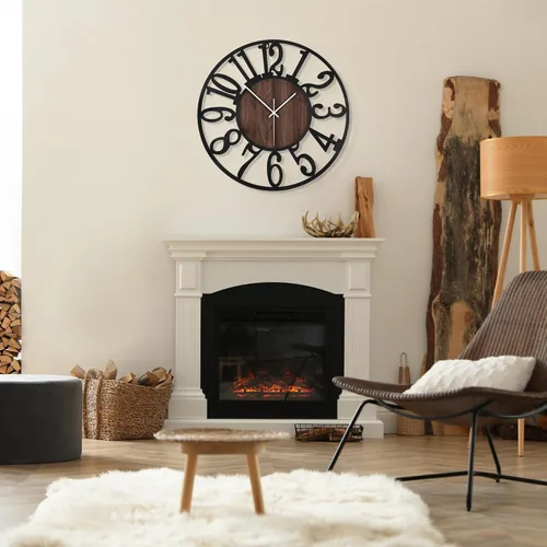 Miniatura 6 de 1st owned Reloj de pared para sala de estar - 33 cm Silencioso sin tictac, funciona con baterías, metal negro, relojes de pared de madera antigua