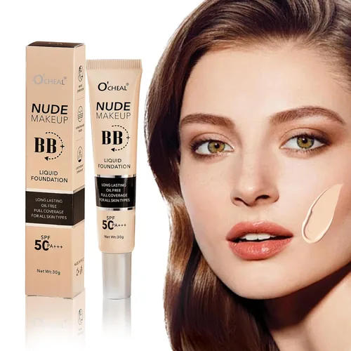Miniatura 8 de O'CHEAL BB Cream con SPF 50+ Hidratante teñido de cobertura completa con base de polvo corrector construible, sin aceite, acabado hidratante