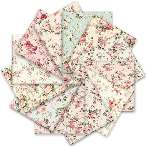 Whaline Paquete de 12 piezas de tela de algodón primaveral, color rosa, vintage, color rosa, diseño de flores pastel, flores, para manualidades