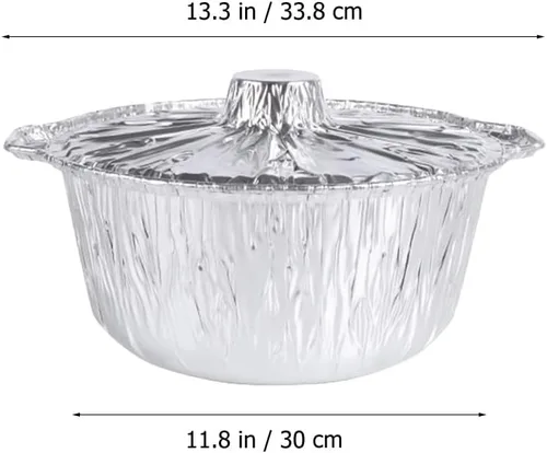 Miniatura 2 de ABOOFAN Sartén redonda de aluminio con tapas Ollas de papel de aluminio de 13 pulgadas Contenedor de alimentos desechable para microondas Contenedor