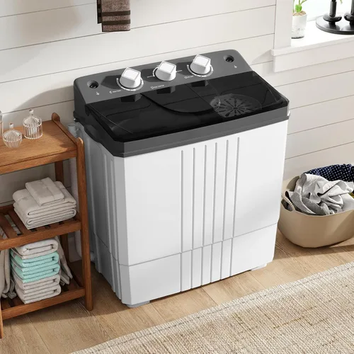 Miniatura 2 de COSTWAY Lavadora portátil, doble tina de 20 libras de capacidad, lavadora compacta de lavandería (12 libras) y giratoria (8 libras), diseño duradero