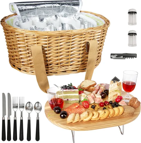 Miniatura 8 de Hap Tim Juego de Cesta de Picnic de Mimbre para 2 con Mini Mesa Plegable de Vino para Picnic y Bolsa Refrigeradora Grande Aislada y Kits de Servicio