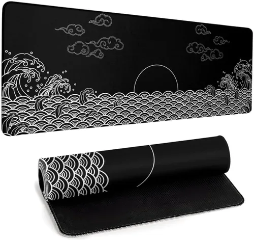 Miniatura 12 de Alfombrilla de mouse japonesa para juegos de flor de cerezo, alfombrilla de escritorio grande con borde cosido, base de goma antideslizante, Pintura