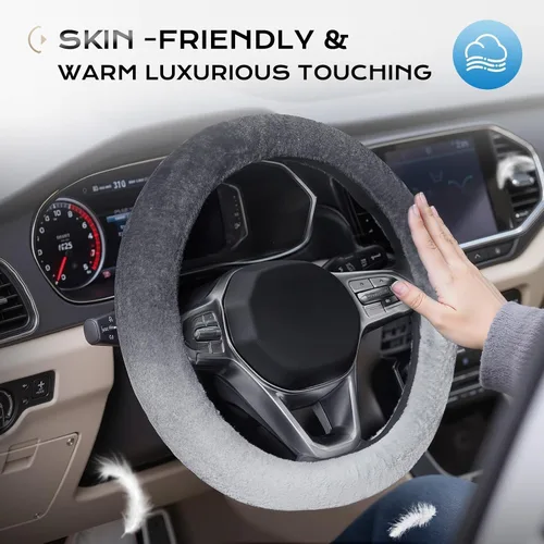 Miniatura 8 de Coverado - Funda de volante de invierno de felpa suave, cubierta antideslizante de pelo esponjoso para auto, universal de 14-15 pulgadas, de felpa