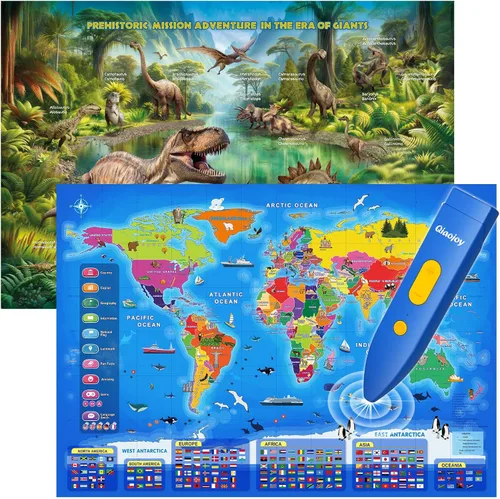 Miniatura 12 de Qiaojoy Mapa Interactivo Bilingüe para Niños Mapa Parlante de EE.UU. Mapa del Mundo para Niños Aprendizaje, Juguetes Juegos de Geografía Mapa
