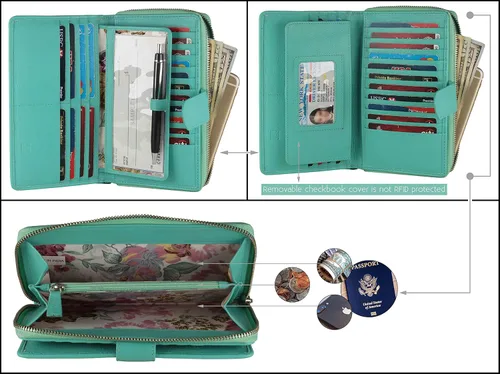 Miniatura 3 de Cartera grande de piel para mujer con bloqueo de identificación por radiofrecuencia