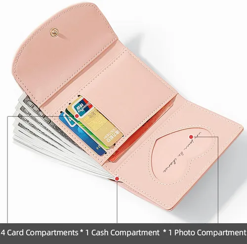 Miniatura 3 de Cartera de piel sintética para mujer y niña, con diseño de flores, de tres pliegues, delgada, pequeña, con tarjetero para dinero en efectivo