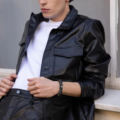 Miniatura 2 de TempBeau Pulsera de cuero negro cristiano para hombres, pulsera de cuero trenzado de doble fila con cruz de fe para hombres, regalo de joyería