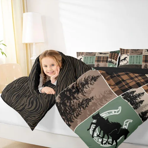 Miniatura 220 de Juego de edredón de oso y ciervo, tamaño individual, ropa de cama de animales salvajes de caza, colcha rústica de cabaña, casa de campo, cuadros