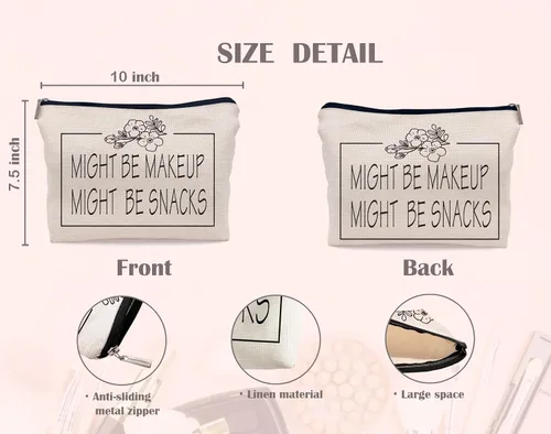 Miniatura 4 de Might Be Makeup Might Be Snacks - Bolsa de maquillaje divertida para cosméticos, bolsa con cremallera, bolsa de artículos de tocador, regalos