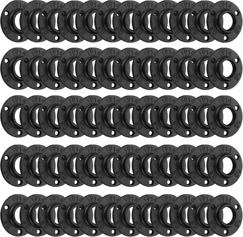 Miniatura 15 de Brida de piso pintada en negro antioxidante de 1/2 pulgada, paquete de 10 accesorios de tubería de hierro maleable para estilo vintage industrial