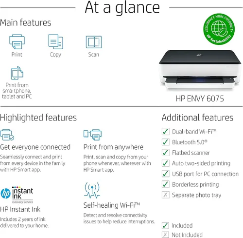 Miniatura 6 de HP Envy 6075 - Impresora inalámbrica todo en uno, incluye 2 años de tinta entregada, impresión móvil, escaneo y copia (8QQ97A)