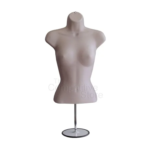 Miniatura 9 de DisplayTown - Maniquí femenino con torso y soporte de metal, parte trasera hueca, cuerpo apilable, forma para exhibir camisetas, mostrador