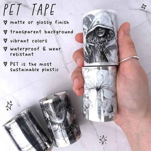 Miniatura 3 de Fayware 4 Cintas de PET para Álbum de Recortes y Diarios - Suministros de Diario Basura en Blanco y Negro para Proyectos de Manualidades y Artes DIY