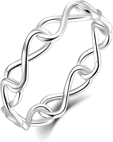 Miniatura 2 de BORUO Anillo de plata de ley 925 con símbolo de infinito pulido, resistente al deslustre, ajuste cómodo, anillo de boda tamaño 4-12
