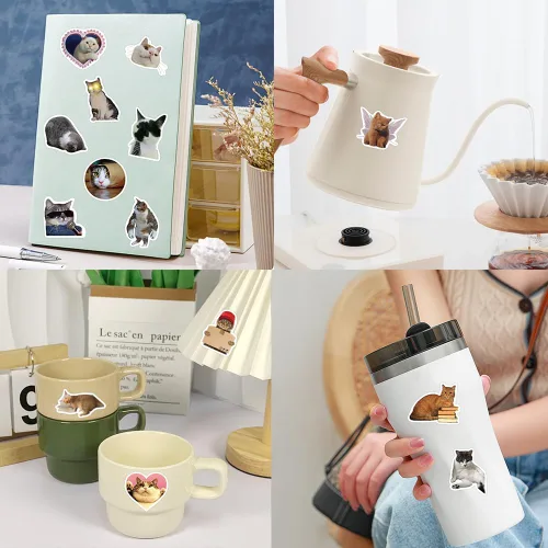 Miniatura 4 de 100 calcomanías divertidas de meme de gato para adultos, lindas calcomanías de vinilo impermeables para botellas de agua de laptop, álbumes de 100