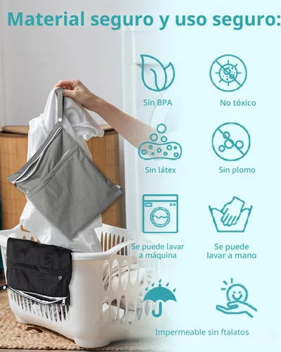Miniatura 6 de babygoal Bolsas para artículos húmedos y secos, paquete de 3, bolsas de viaje reutilizables impermeables para trajes de baño, pañales de tela