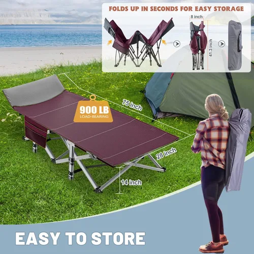 Miniatura 6 de Slsy Catre de camping plegable para adultos con almohadilla, catres de dormir portátiles acolchados, cama de campamento con bolsa de transporte