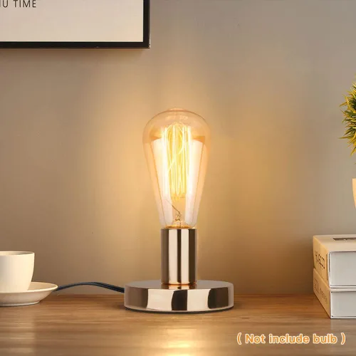 Miniatura 5 de Helunsi Lámpara de mesa industrial, base dorada E26 E27 sin pantalla, lámpara de escritorio mini corta con bombilla expuesta, soporte de bombilla