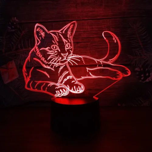 Miniatura 2 de Luz nocturna de ilusión 3D de gato, lámpara de noche LED regulable de 16 colores con control táctil y remoto, USB y alimentada por batería