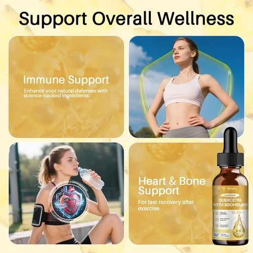 Miniatura 4 de Totaria Quercetina liposomal con gotas líquidas de bromelina, quercetina de alta absorción de 1000 mg y bromelina 500 mg más saúco, vitamina C, zinc