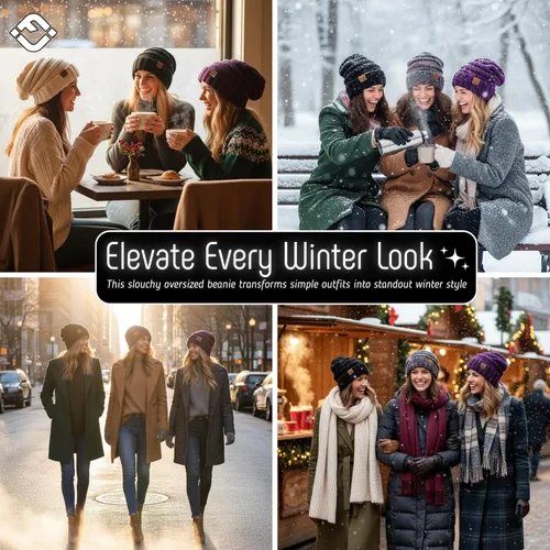 Miniatura 290 de Funky Junque Gorro de moda de punto trenzado de talla extragrande, grueso, abrigado, suave y holgado