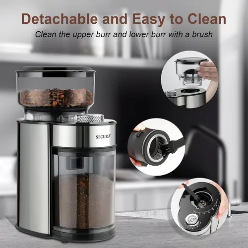 Miniatura 5 de Secura Molinillo de café eléctrico con 25 ajustes precisos de molienda, 2-12 tazas