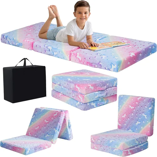 Miniatura 20 de MeMoreCool Colchón de suelo plegable para niños, Glow de 57x22 pulgadas, colchoneta para dormir y guardería para niños pequeños, futón plegable