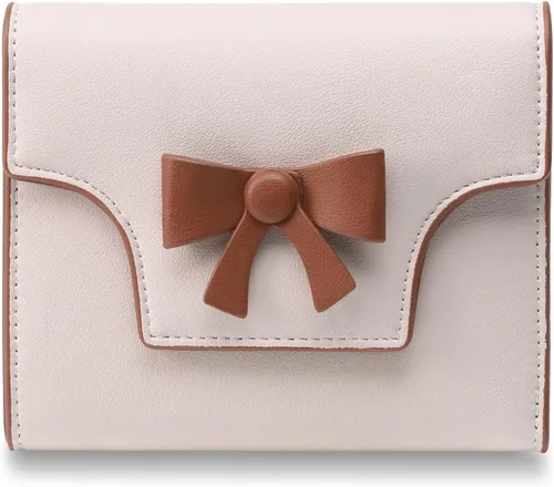 yiijay Cartera pequeña para mujer, lindo lazo con bloqueo RFID, plegable, de cuero, tarjetero, compacto, con bolsillo con cremallera