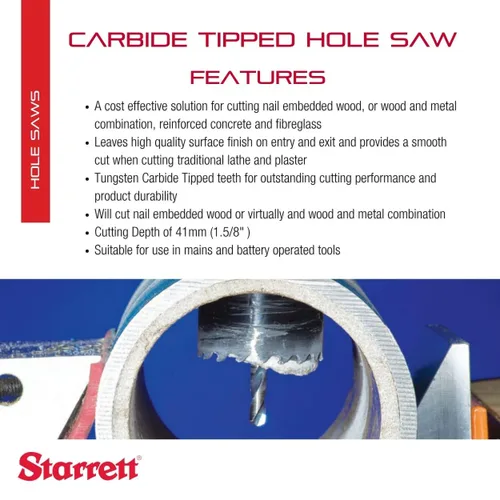 Miniatura 2 de Starrett Sierra perforadora con punta de carburo con acabado de superficie de alta calidad, ideal para madera, PVC y fibra de vidrio, 3 dientes por