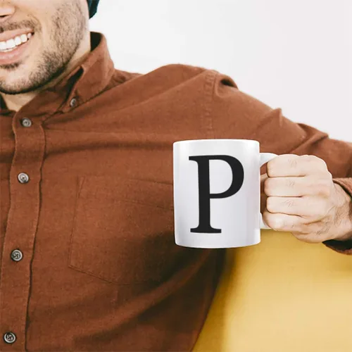 Miniatura 4 de Taza de café personalizada de 11 onzas, letra del alfabeto, monograma, P, diseño de taza de té de cerámica solamente
