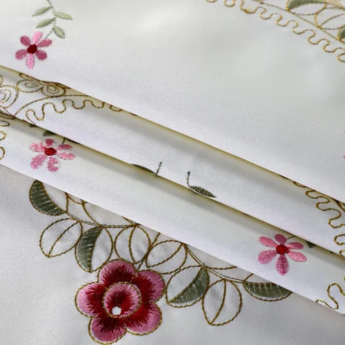 Miniatura 6 de Mantel bordado de damasco rosa camelia, rectangular, color blanco roto 42 x 60 pulgadas