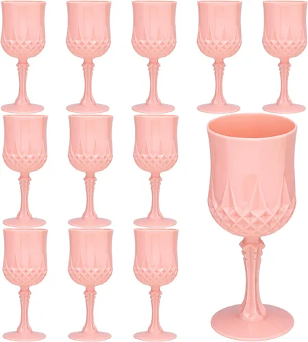 Miniatura 15 de JLYLOL Copas de Vino Vintage de Plástico 7OZ Copas de Plástico Vintage Vasos para Beber 24PCS Cristalería Retro para Bodas Copas de Agua Negro