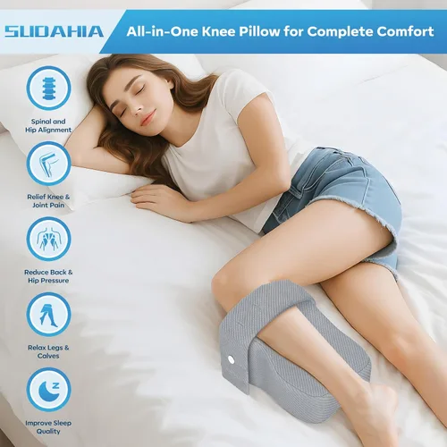 Miniatura 6 de Almohada de rodilla para personas que duermen de lado con correa ajustable, cojín de espuma viscoelástica para piernas, cómodo apoyo para aliviar