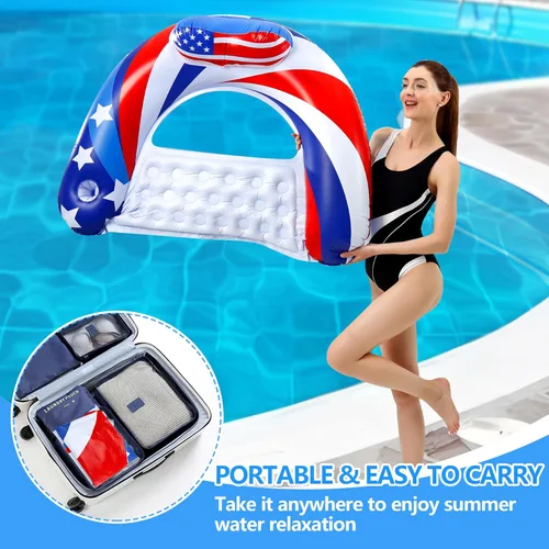 Miniatura 7 de Paquete de 3 flotadores inflables de piscina para adultos, sillas flotantes de piscina con soporte para tazas, flotadores de piscina para adultos