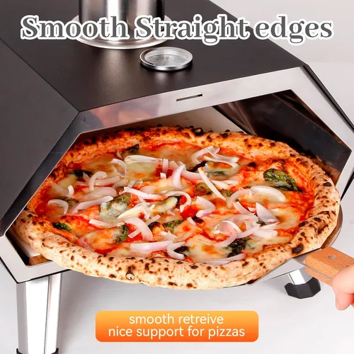 Miniatura 2 de Pala cuadrada de pizza de 12 pulgadas, espátula de pizza de acero inoxidable con mango largo ergonómico de madera para hornear al horno de pizza