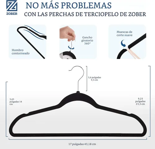 Miniatura 3 de Zober - Paquete de 50 perchas de terciopelo negro para abrigos, pantalones y ropa de vestir; perchas de fieltro fuertes y antideslizantes con giro