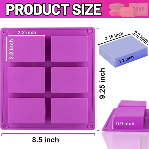 Miniatura 6 de LERYKIN Paquete de 3 moldes de silicona para jabón, molde de silicona rectangular de 6 cavidades, ideal para moldes de jabón caseros, moldes