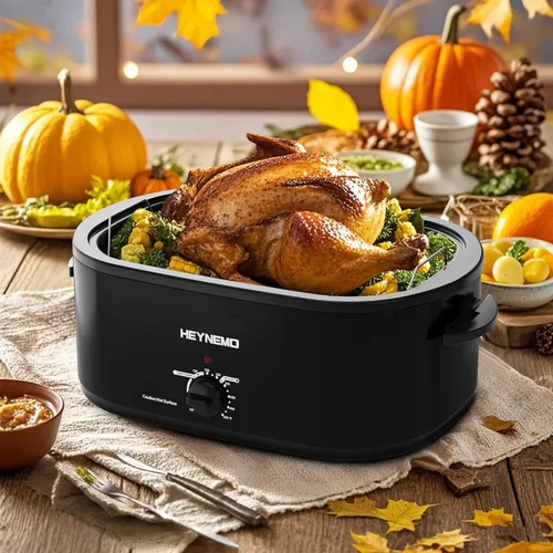 Miniatura 8 de Horno rostizador eléctrico, con tapa visible y autohumectante, grande, con descongelado y mantenimiento de calor, temperatura ajustable, bandeja