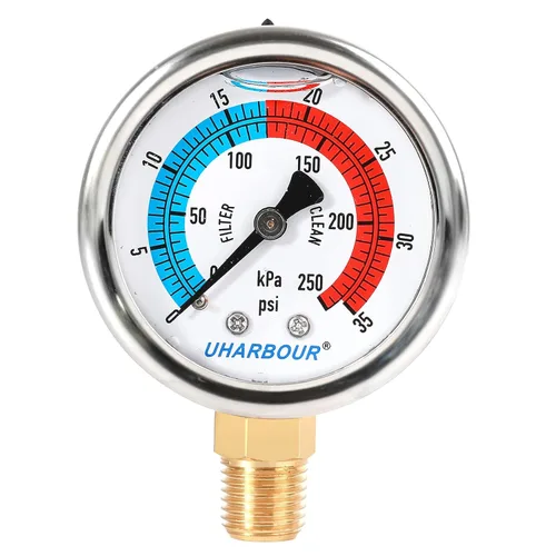 Miniatura 9 de Medidor de presión de agua, medidor de presión de filtro de piscina relleno de glicerina 0-50 PSI/350KPA, dial de 2 pulgadas y montaje inferior NPT