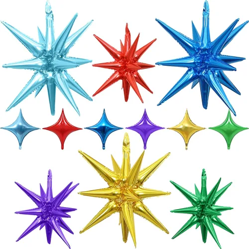 Miniatura 16 de Globos de estrella negra, 12 unidades, globos de explosión de estrella de aluminio de 27/22 pulgadas, globo de cono de Mylar de espiga grande