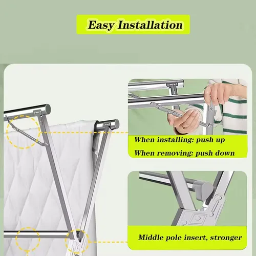 Miniatura 5 de Clothes Drying Rack Folding Indoor,Garment Racks for Hanging Clothes Heavy Duty,Laundry Standing Shelf,Stainless Steel Laundry Stand,Saves